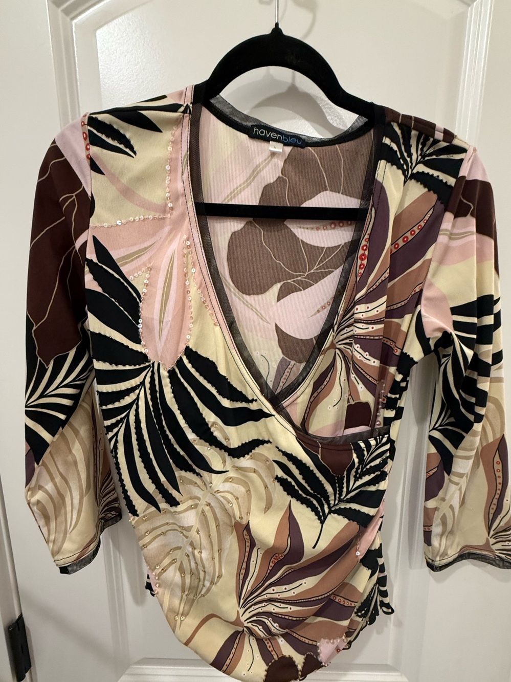 Haven Bleu V-Neck Floral Wrap Top - Pink, Brown, Cream, Black